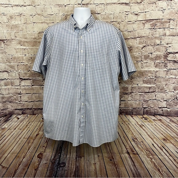 L.L.Bean Blue Check Button Short Sleeve Shirt - Picture 1 of 8